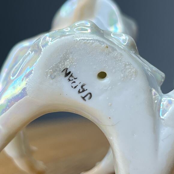 Vintage LEFTON Iridescent Lusterware Porcelain Elf Pixie Candle Hugger Set of 2 - Picture 10 of 10